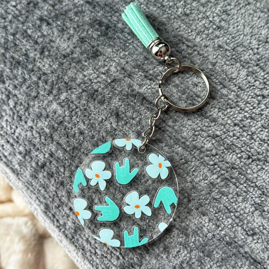 Teal Flower ILY Acrylic Keychain
