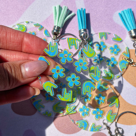 Aqua Bloom ILY Acrylic Keychain