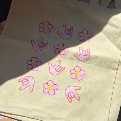 Scribble Flower ILY Tote Bag