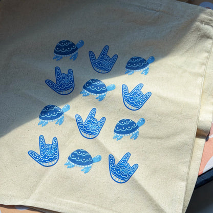 Blue Turtle ILY Tote Bag