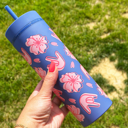 Blossom ILY Dark Blue Skinny Tumbler