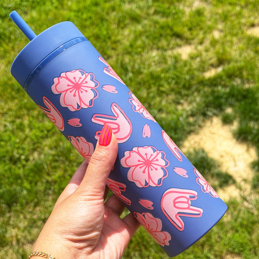 Blossom ILY Dark Blue Skinny Tumbler