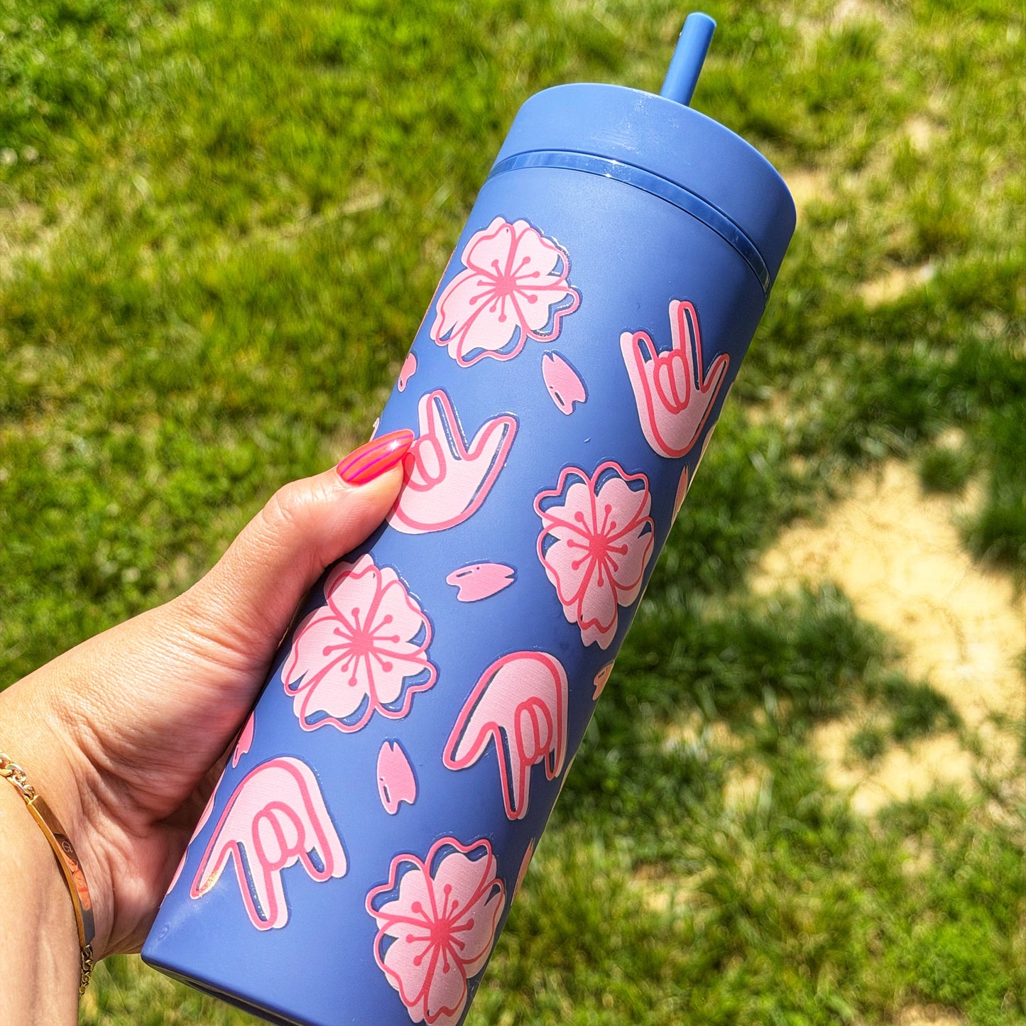 Blossom ILY Dark Blue Skinny Tumbler