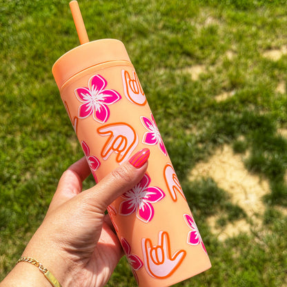 Tropical Bloom Orange Skinny Tumbler