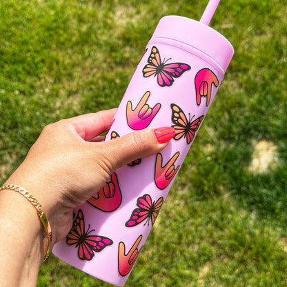Ombré Butterfly ILY Pink Skinny Tumbler
