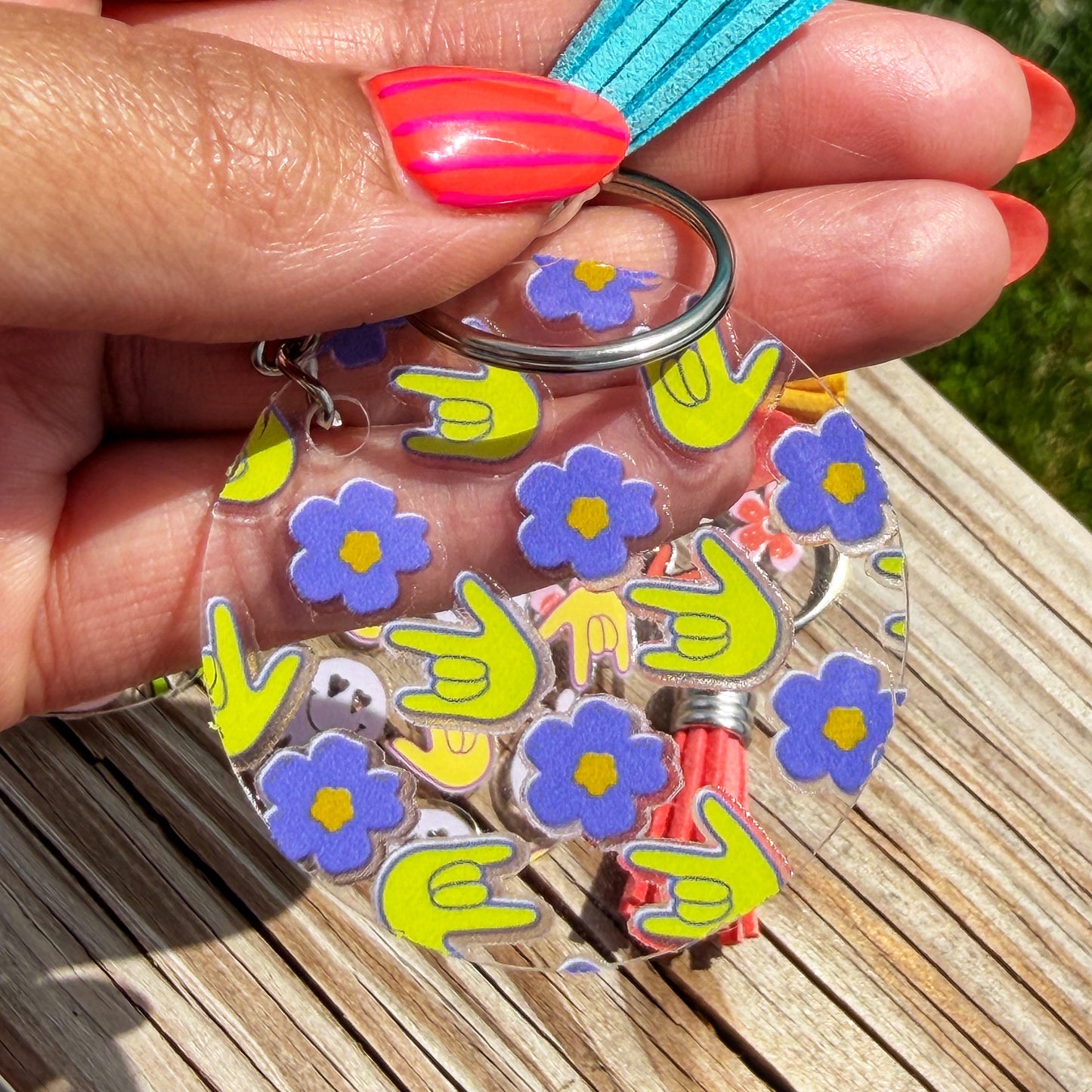 Purple Flower ILY Acrylic Keychain