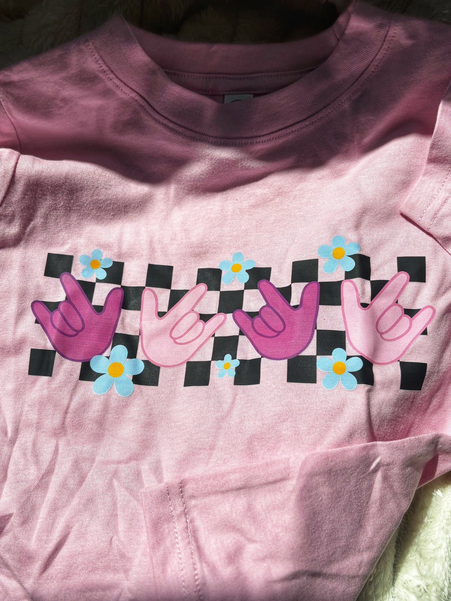 ILY Flower Checkered Toddler Tee