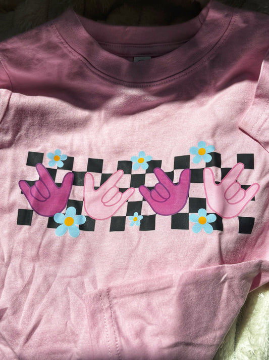 ILY Flower Checkered Toddler Tee