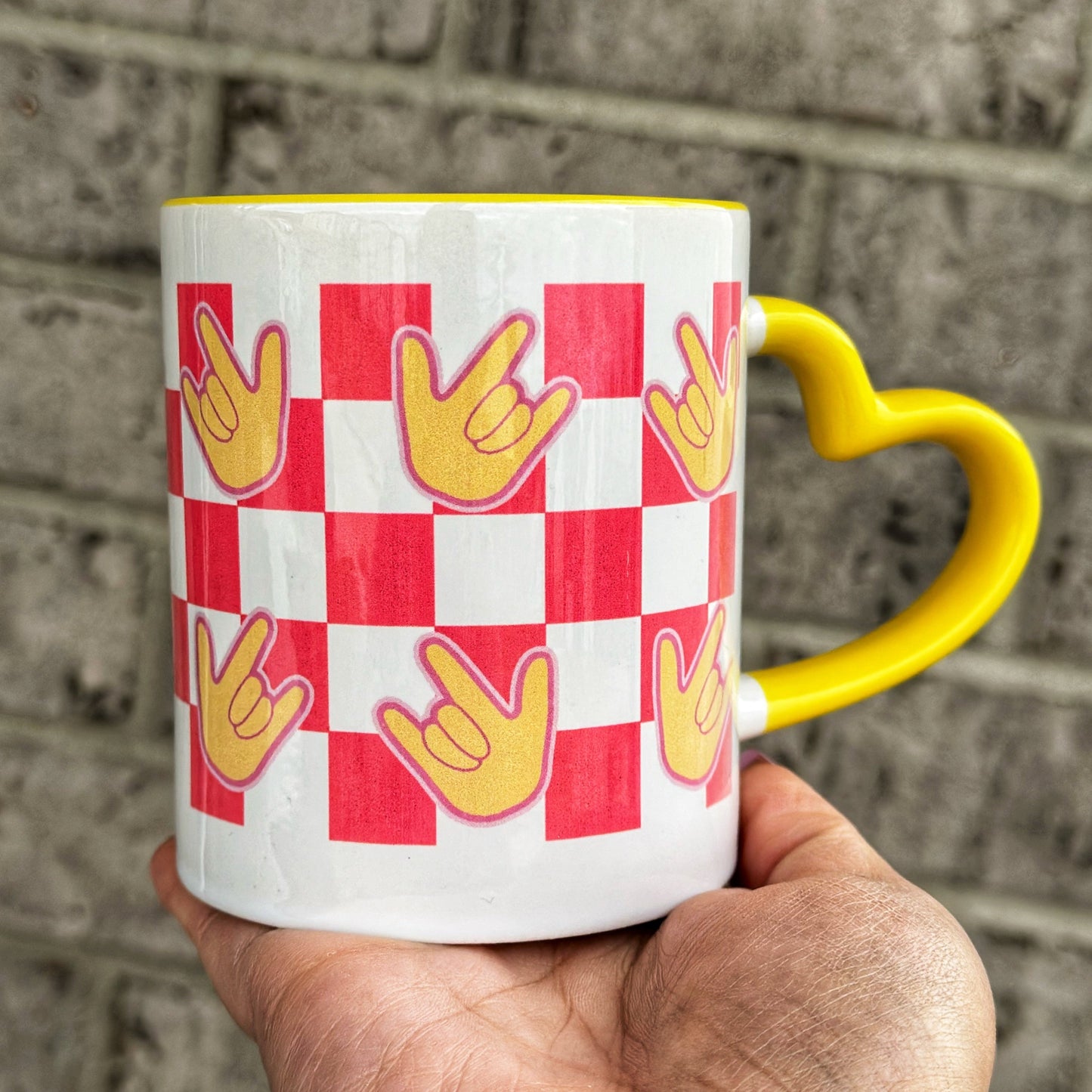 ILY Checkered Yellow Heart Mug