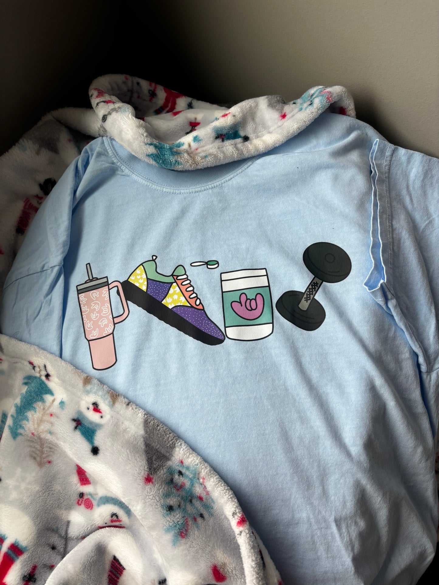 Fitness Doodle- XL Sky Blue Tee