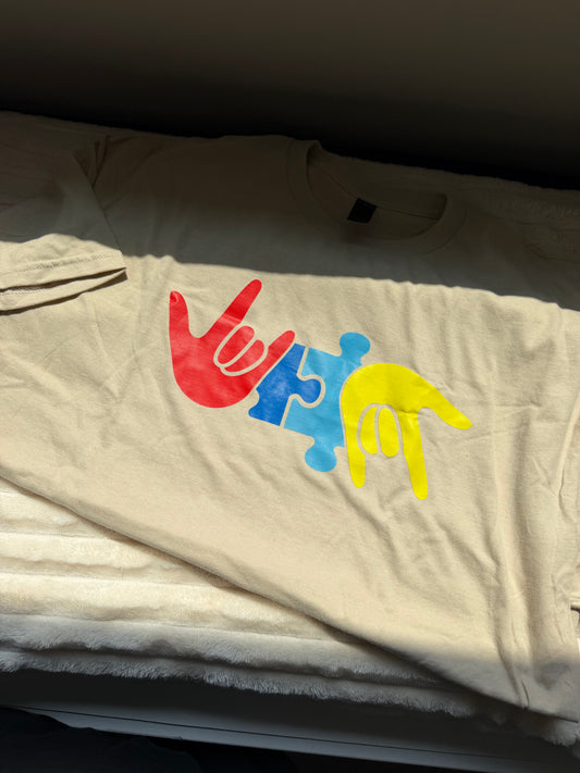 Autism Puzzle ILY  - XL Sand Tee