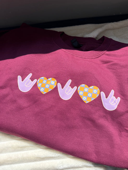 ILY Flower Checkered - 2XL Maroon Crewneck
