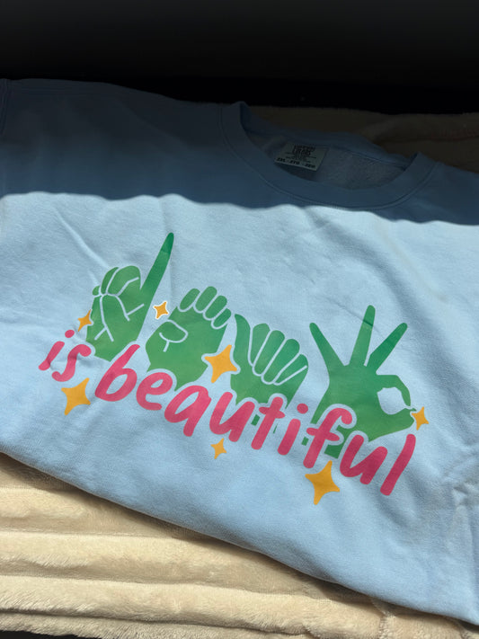 Deaf is Beautiful - 2XL Sky Blue Crewneck