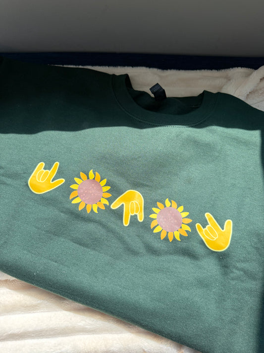 ILY sunflower- L Green Crewneck