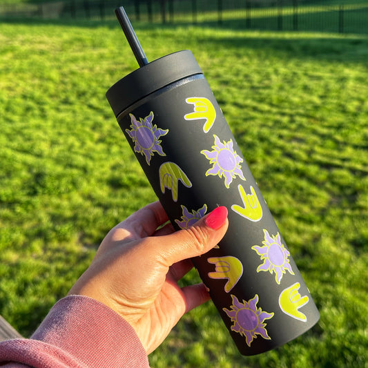 Boho Sun ILY Black Skinny Tumbler