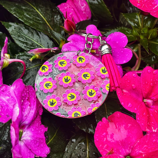 Pink ILY Flower Acrylic Keychain