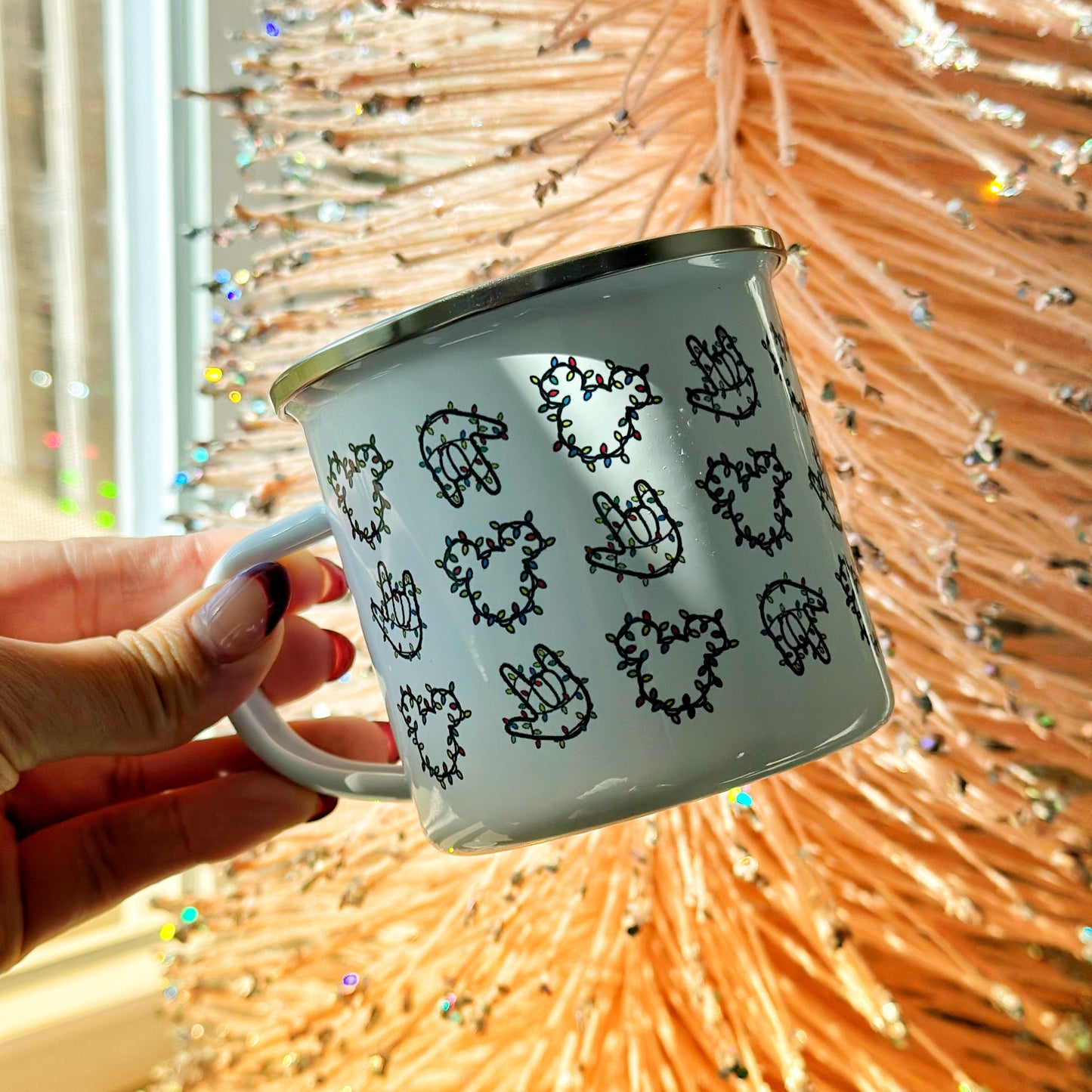Mickey Christmas Light ILY Enamel Mug