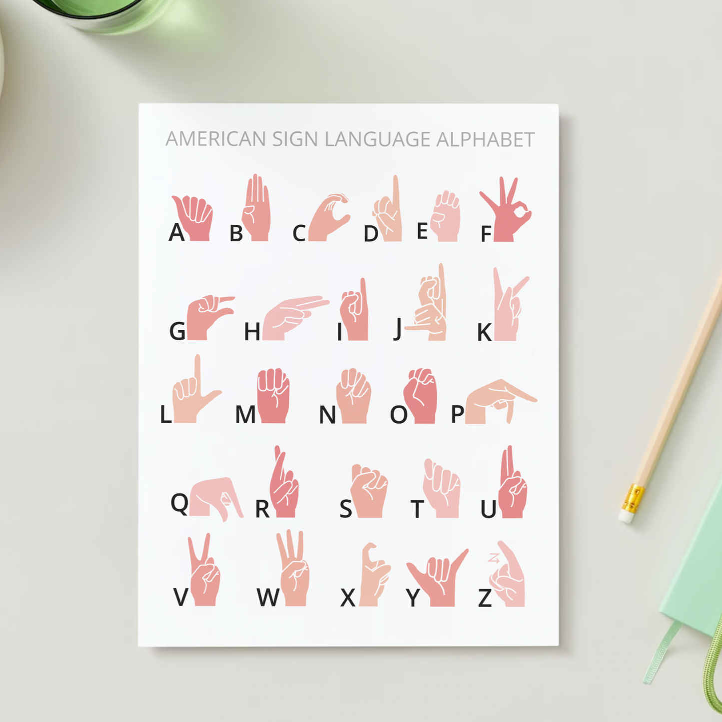 Pink ASL Alphabet Poster