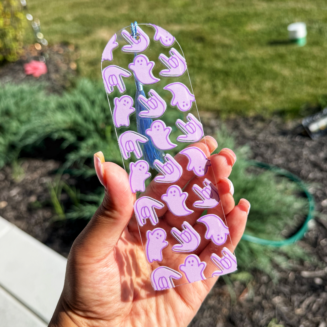 Lavender Ghost ILY Acrylic Bookmark