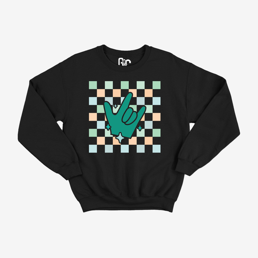 Turquoise Checkered & ILY Crewneck