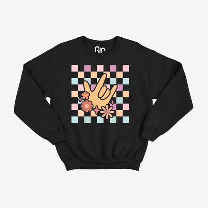 Peach Checkered & ILY Crewneck