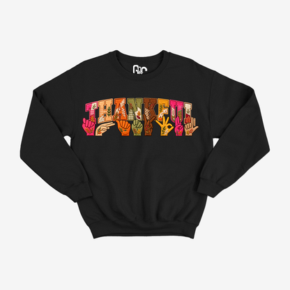 Faux Embroidery Florals Thankful Crewneck
