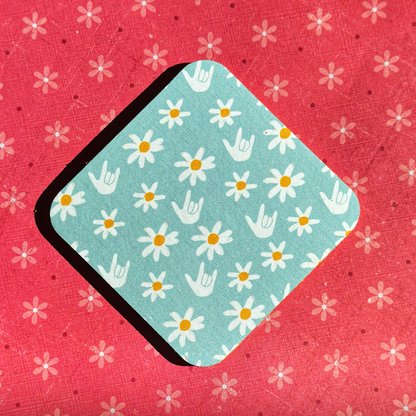 Spring Floral & ILY Square Coaster
