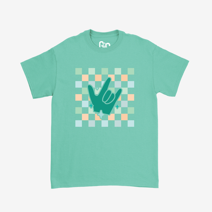 Turquoise Checkered & ILY Tee