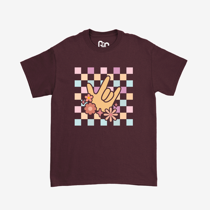 Peach Checkered & ILY Tee