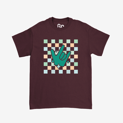 Turquoise Checkered & ILY Tee