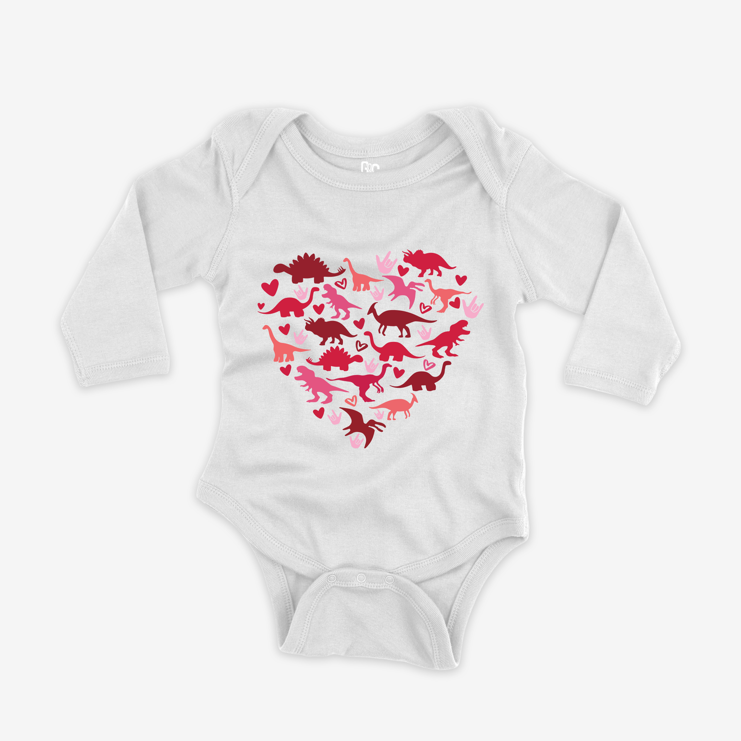 Valentine Dinosaur Heart ILY Onesie Sleeve