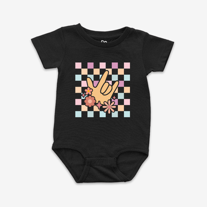 Girl Checkered & ILY Onesie Tee