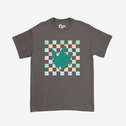 Turquoise Checkered & ILY Tee