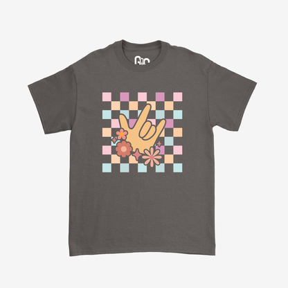 Peach Checkered & ILY Tee