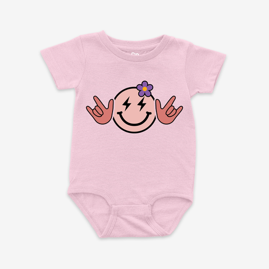 Pink Smiley ILY Onesie Tee