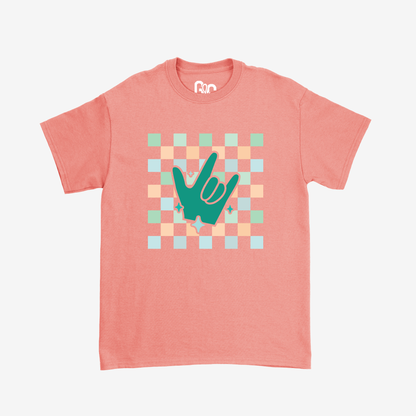 Turquoise Checkered & ILY Tee