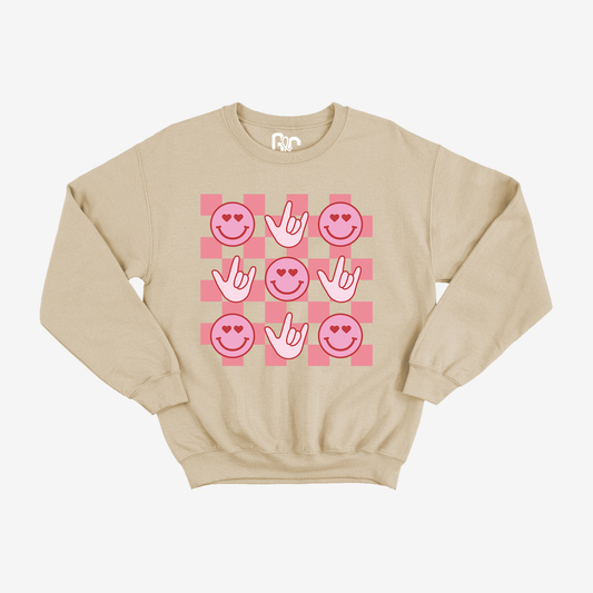 Checkered ILY Smiley Crewneck