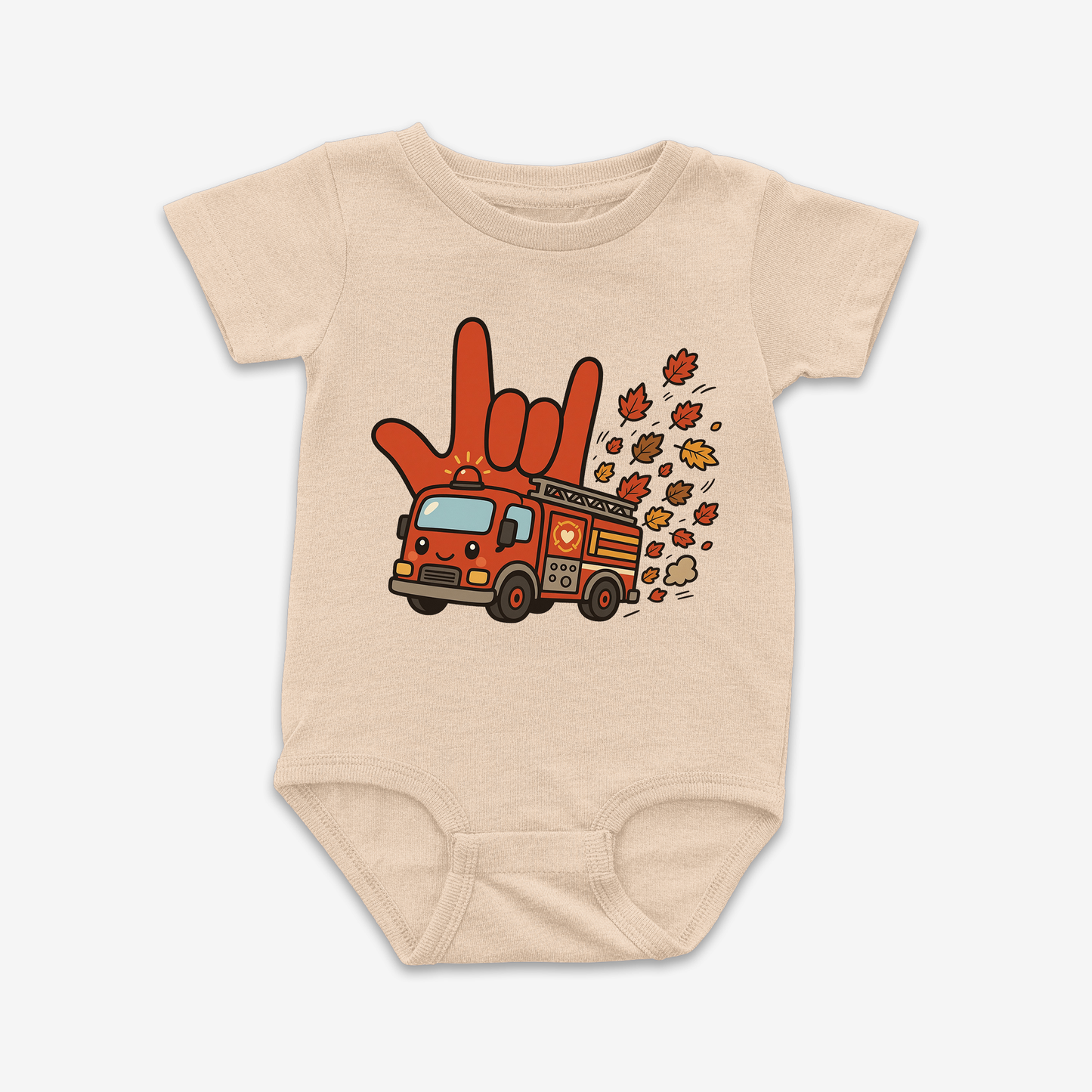Firetruck ILY Fall Leaves Onesie Tee
