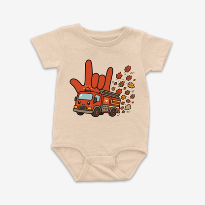 Firetruck ILY Fall Leaves Onesie Tee