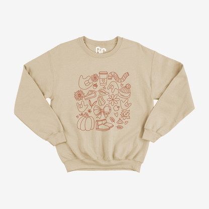 Brown Autumn Doodle Crewneck