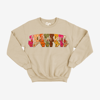 Faux Embroidery Florals Thankful Crewneck