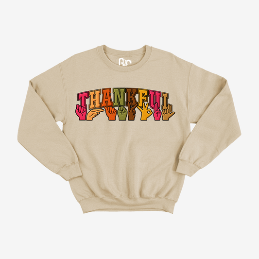 Faux Embroidery Thankful Crewneck