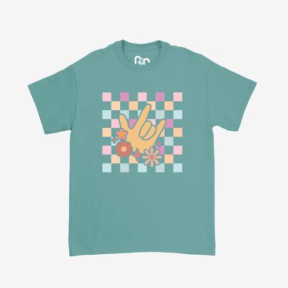 Peach Checkered & ILY Tee