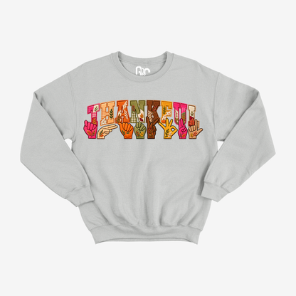 Faux Embroidery Florals Thankful Crewneck