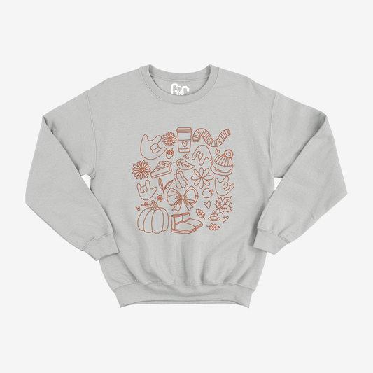 Brown Autumn Doodle Crewneck