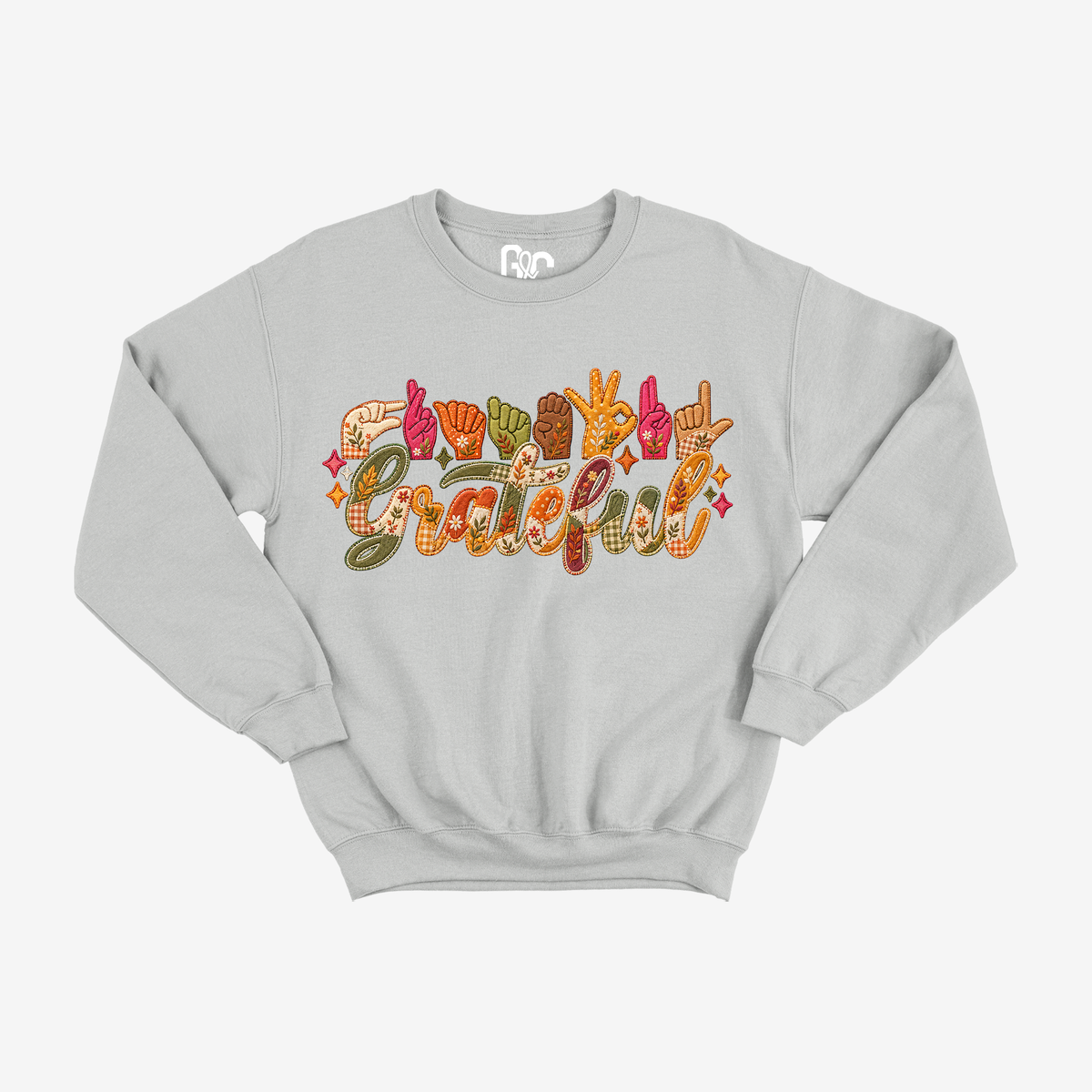 Faux Embroidery Grateful Crewneck