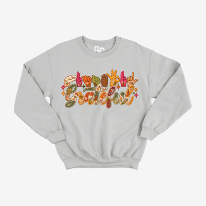 Faux Embroidery Grateful Crewneck