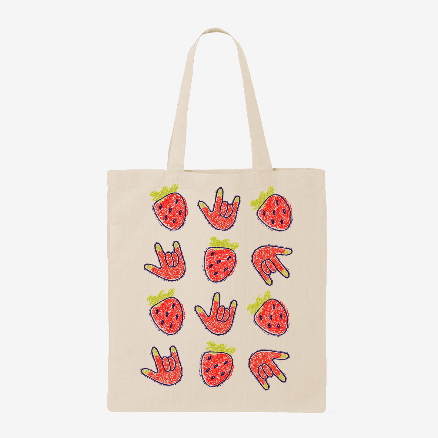 Scribble Strawberry ILY Tote Bag