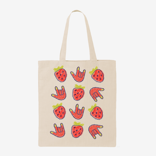 Scribble Strawberry ILY Tote Bag