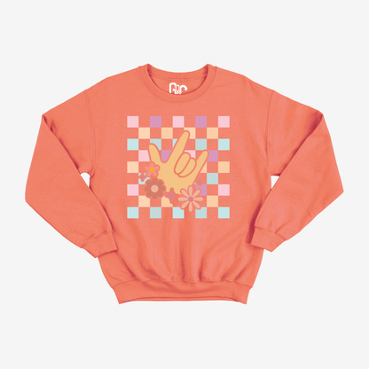 Peach Checkered & ILY Crewneck